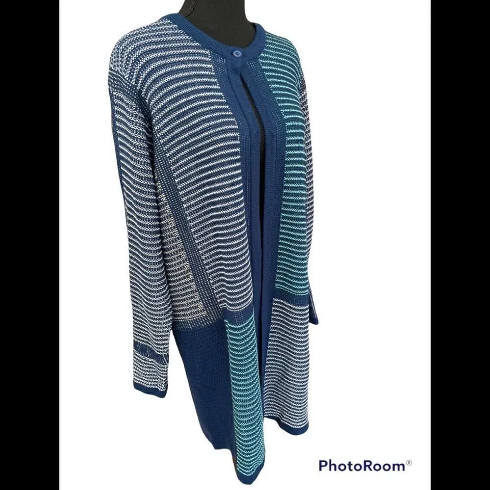 Anthony Richards 1 button long sleeved striped knit duster length cardigan, 1X